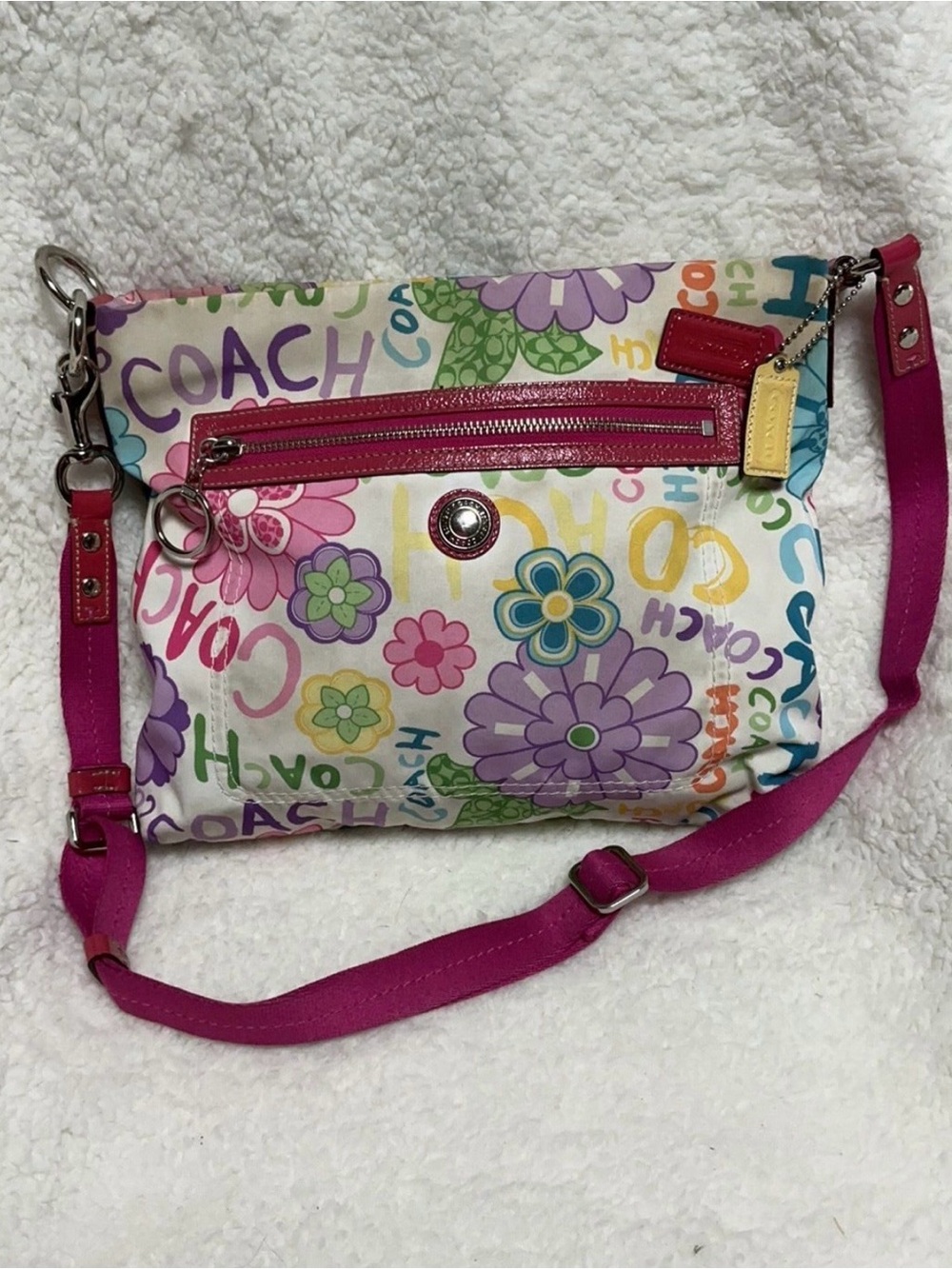 Coach Multicolor Floral Signature Crossbody with Pink Trim